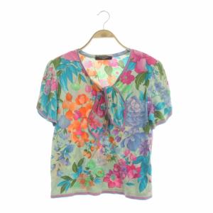 フラワー柄Tシャツ カットソー 半袖 プルオーバー M マルチカラー