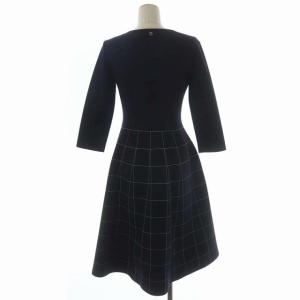 Salvatore Ferragamo ワンピース チェック フレア 切替 M ネイビー