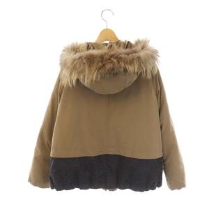 GRACE CONTINENTAL ファー付きダウンジャケット ジップアップ バイカラー アウター 38 カーキベージュ ダークグレー