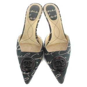 CHANEL ミュール ココマーク 総柄 35 緑 黒