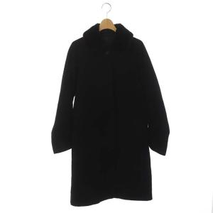 フロントフライウールコート ステンカラーコート アウター ロング ファーカラー 比翼ボタン 2 ブラック