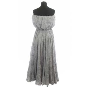 MARIHA 草原の夢ドレス ワンピース ロング フレア ベアトップ 花柄 グレー 白 ホワイト