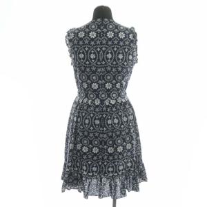 kate spade new york フリル刺繍ワンピース 膝丈 ノースリーブ リボンベルト付き 2 ネイビー ホワイト