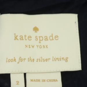 kate spade new york フリル刺繍ワンピース 膝丈 ノースリーブ リボンベルト付き 2 ネイビー ホワイト