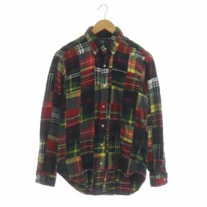 パッチワーク チェックシャツ ボタンダウン 長袖 M マルチカラー