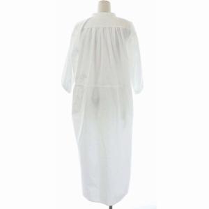 Drawer コットンスタンドカラーワンピース スキッパー 長袖 ロング フレア 36 白