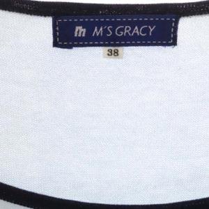 M'S GRACY ビーチ刺繍 サマーニット カットソー プルオーバー 半袖 スクエアネック 38 ライトブルー ネイビー
