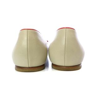 Salvatore Ferragamo パンプス フラット ヴァラ リボンモチーフ パンチング レザー 5D 22.5cm ベージュ レッド