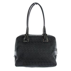 FENDI ズッキーノ ハンドバッグ キャンバス レザー 黒