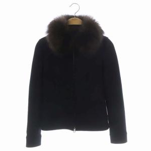 vingt-trois ファー付ウールジャケット ブルゾン ジップアップ ブルーフォックスファー 32 ブラック ダークブラウン