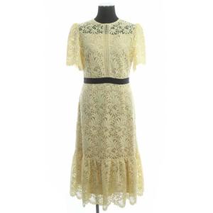 20SS リーフレースワンピース ロング ミモレ丈 半袖 34 イエロー