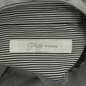 Plage スタンドカラーシャツ チュニック丈 ストライプ ブラック ホワイト