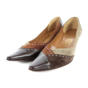 パンプス ポインテッドトゥ スエード レザー 7 24.5cm 茶 ブラウン