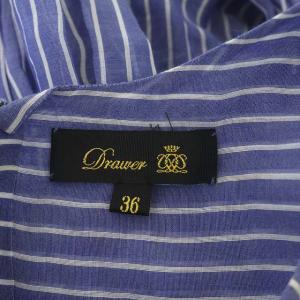 Drawer ストライプ フレアスリーブ ブラウス プルオーバー 七分袖 ギャザー シルク混 36 青 白 ブルー ホワイト