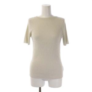 ギザコットンリブ ボートネックプルオーバー ニット カットソー 半袖 S ライトベージュ