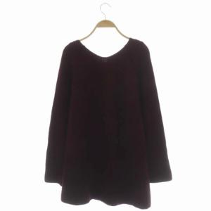 Drawer ウール クルーネック ロングニット セーター チュニック丈 長袖 畦編み 1 ボルドー