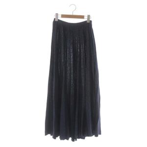 プリーツ フレアスカート ロング マキシ丈 ニット ラメ シルク混 1 紺 ネイビー
