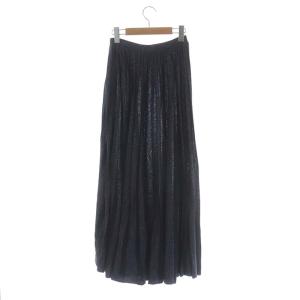Drawer プリーツ フレアスカート ロング マキシ丈 ニット ラメ シルク混 1 紺 ネイビー