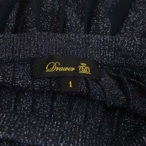 Drawer プリーツ フレアスカート ロング マキシ丈 ニット ラメ シルク混 1 紺 ネイビー