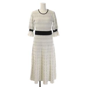 バイカラーフレアニットワンピース キャミソール付き 36 ホワイト