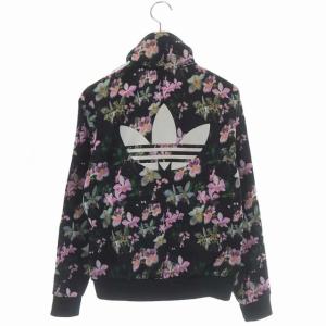 adidas Originals フラワー ジップアップ トレーナー パーカー 裏起毛 長袖 ブラック マルチカラー