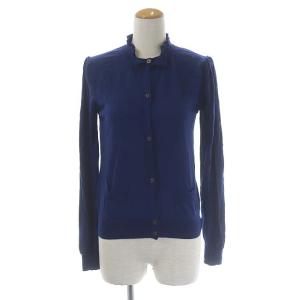ウールシルクフリルネックカーディガン ニット 長袖 40 紺 ネイビー P25G23