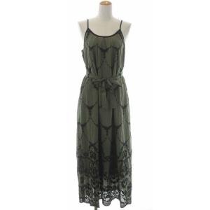 21AW モスリン刺繍キャミドレス キャミワンピース タック ロング フレア 36 カーキ 黒 ブラック