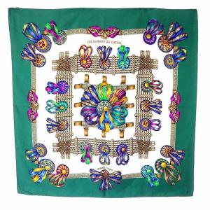 スカーフ カレ 90 馬のリボン LES RUBANS DU CHEVAL シルク グリーン