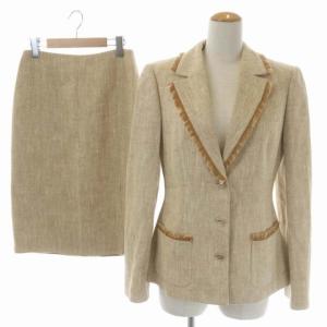スーツ セットアップ ツイード フリンジ テーラードジャケット タイトスカート ひざ丈 42 ベージュ