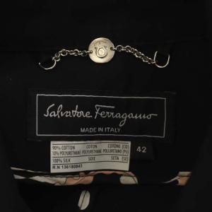 Salvatore Ferragamo ガンチーニ釦 ロングコート ステンカラー リボンベルト付き 42 ブラック