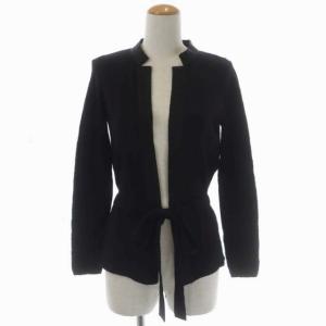 ウール ニットカーディガン 総柄 長袖 リボン M ブラック