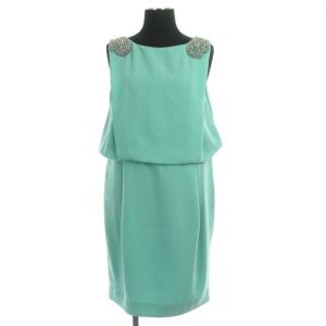 ノースリーブワンピース タイト タック ミニ ビジュー装飾 ラウンドネック 34 ミントグリーン