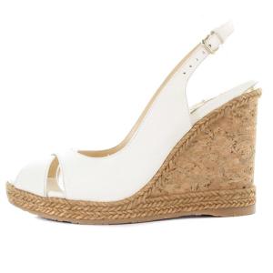 JIMMY CHOO サンダル オープントゥ ウェッジソール ストラップ レザー 37 ホワイト ブラウン