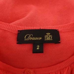 Drawer 18Gフロントギャザー ニットカーディガン コットン シアー 薄手 長袖 2 ピンク