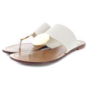サンダル トング レザー メタルプレート レザー フラット 7M 24cm ホワイト ブラウン