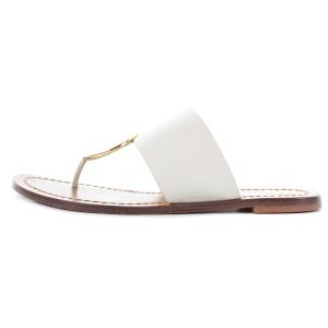 TORY BURCH サンダル トング レザー メタルプレート レザー フラット 7M 24cm ホワイト ブラウン