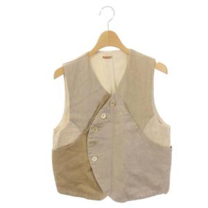 リネン ボタンデザイン ベスト ジレ 切替 XS ベージュ