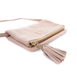 TORY BURCH ショルダーバッグ タッセル ロゴ レザー ピンクべージュ