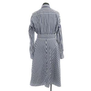 POLO RALPH LAUREN ブルーストライプシャツワンピース ロング 前開き 長袖 リボンベルト付き 0 ネイビー ホワイト