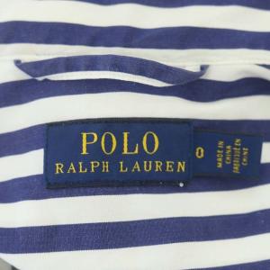 POLO RALPH LAUREN ブルーストライプシャツワンピース ロング 前開き 長袖 リボンベルト付き 0 ネイビー ホワイト