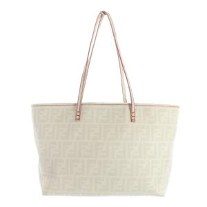 FENDI トートバッグ ズッカ柄 レザー ホワイト グレー