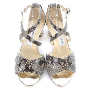 JIMMY CHOO サンダル ストラップ パイソン柄 ローヒール 34 21cm べージュ グレー