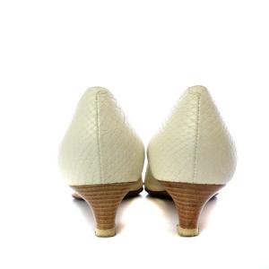 PELLICO アネッリ ANELLI パンプス ハイヒール ポインテッドトゥ 型押し レザー 37 24cm アイボリー