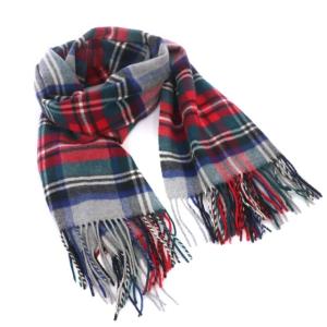 ストール マフラー CASHMERE カシミヤ チェック フリンジ グレー マルチカラー