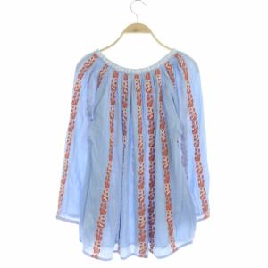 TORY BURCH 刺繍 ビーズ ブラウス プルオーバー 七分袖 2 水色 白 オレンジ ライトブルー ホワイト