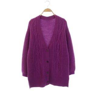 カーディガン ニット アラン畦 長袖 オーバーサイズ 36 パープル