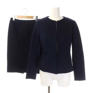 セットアップ スーツ ノーカラージャケット 総裏地 タイトスカート 36 ネイビー