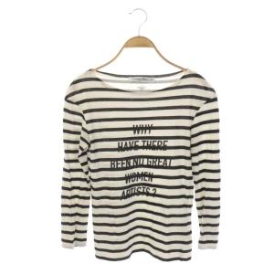 プリントボーダーカットソー Tシャツ ロゴ 九分袖 XS 白 黒 ホワイト ブラック