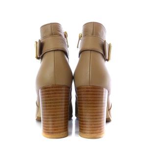 BLUE LABEL CRESTBRIDGE ベルテッド ブーツ ショート チャンキーヒール レザー M ベージュ