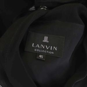 LANVIN コレクション シアースリーブ切り替え ワンピース タイト ミモレ丈 バックリボン 九分袖 シルク ウール混 40 グレー 黒